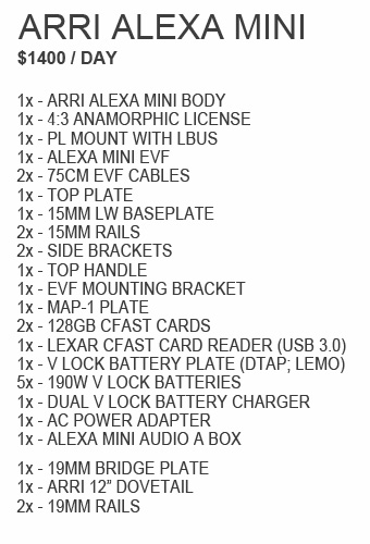 Arri Alexa Mini Packages for rent.